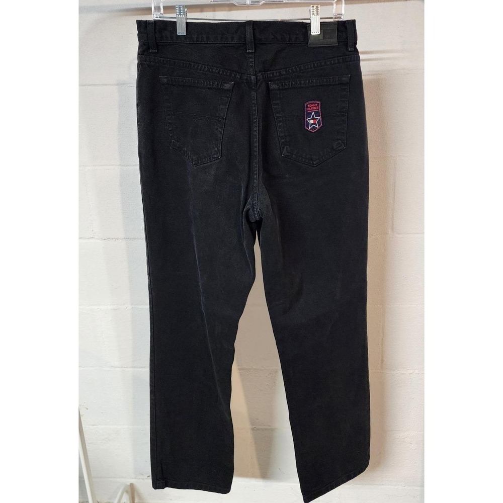 Vintage 90s Tommy Hilfiger‎ Black Jeans W 12 Straight Leg Patch Logo 31" Inseam